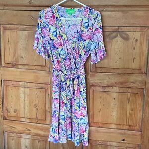 Pappagallo Floral Wrap Dress in Pink, Blue & Yellow